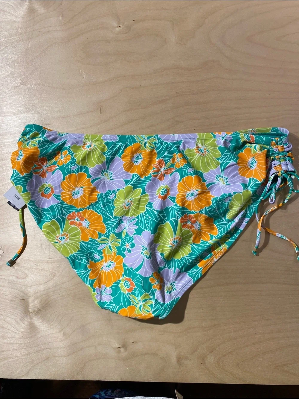Time and Tru Teal Floral Tie-Side Bikini Bottoms 2X(20 W-22W) (RG)